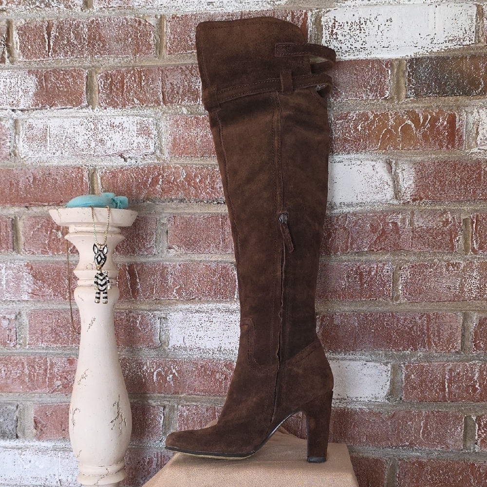 Brown Suede Knee-High Boots - Picture 9 of 16